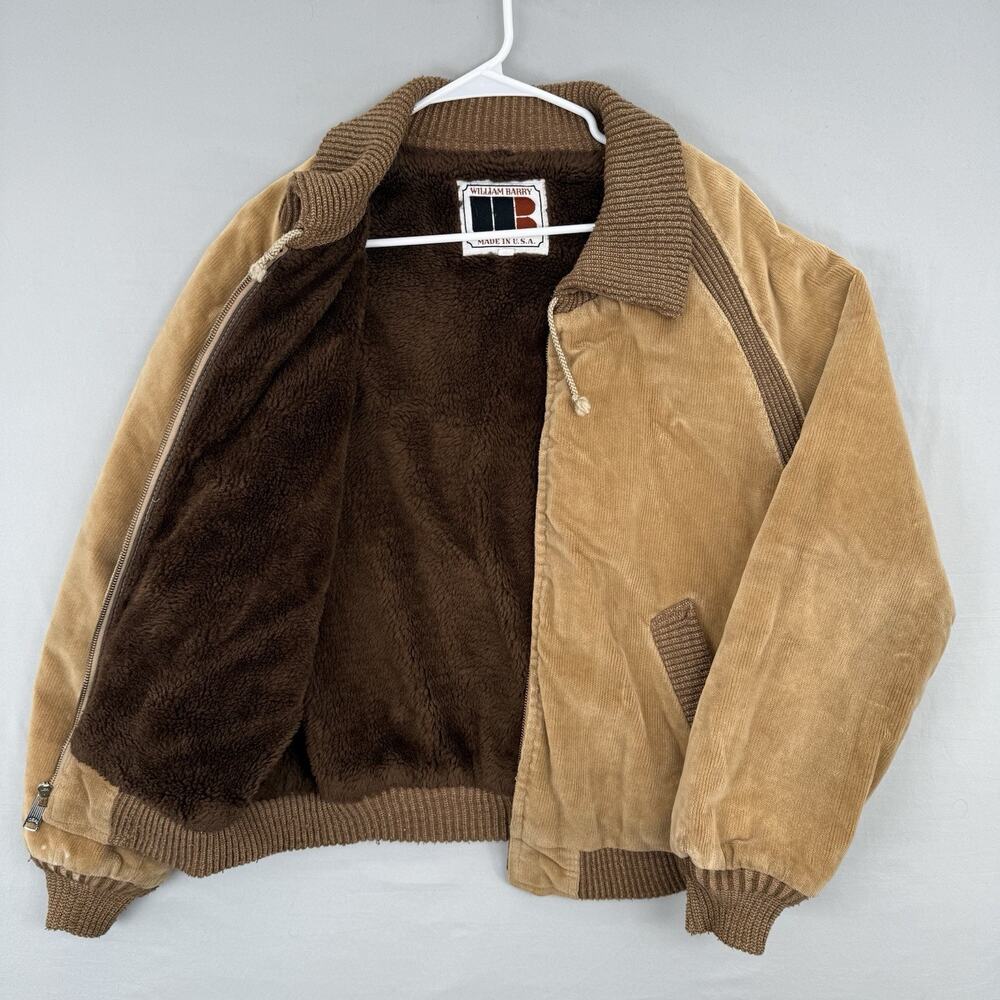 Vintage Corduroy Flight Bomber Jacket 70s Brown WIlliam Barry Sz 40 Lined Coat